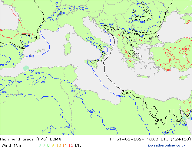 High wind areas ECMWF Pá 31.05.2024 18 UTC