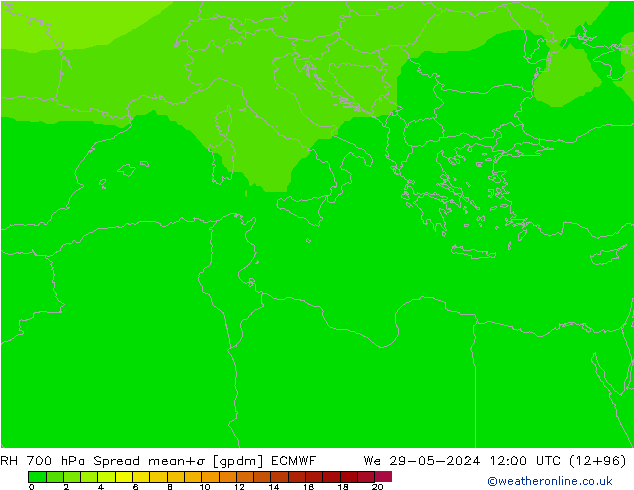 RH 700 hPa Spread ECMWF śro. 29.05.2024 12 UTC