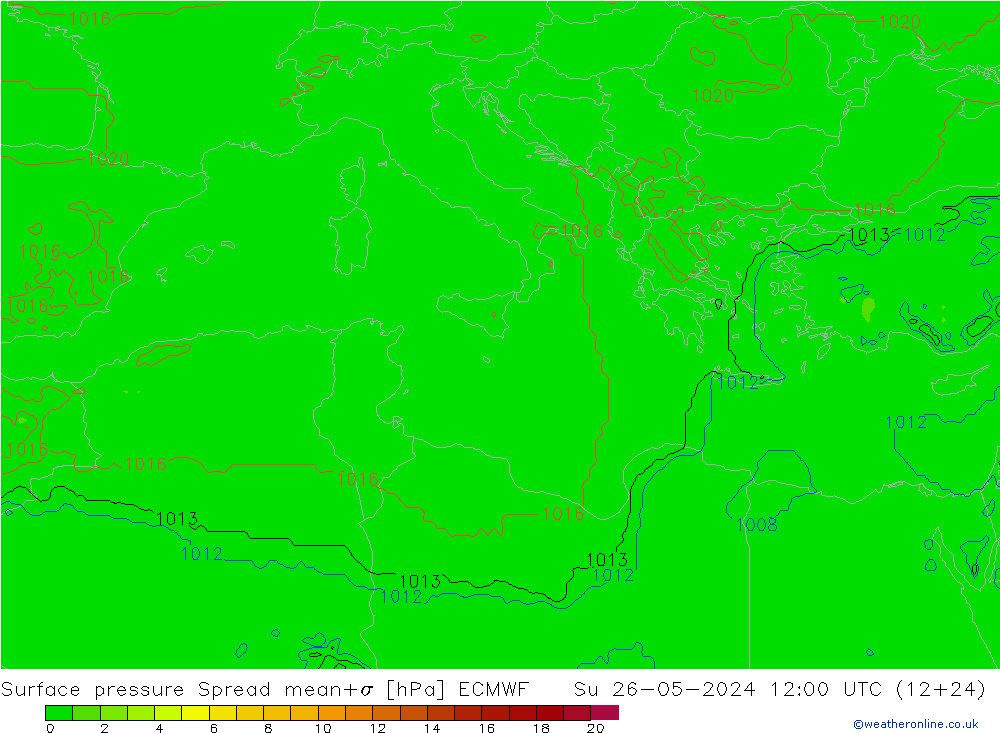 Surface pressure Spread ECMWF Su 26.05.2024 12 UTC