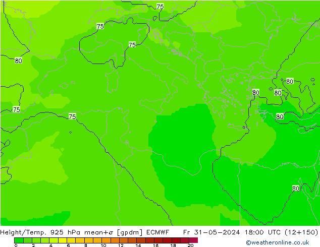 Height/Temp. 925 hPa ECMWF Pá 31.05.2024 18 UTC