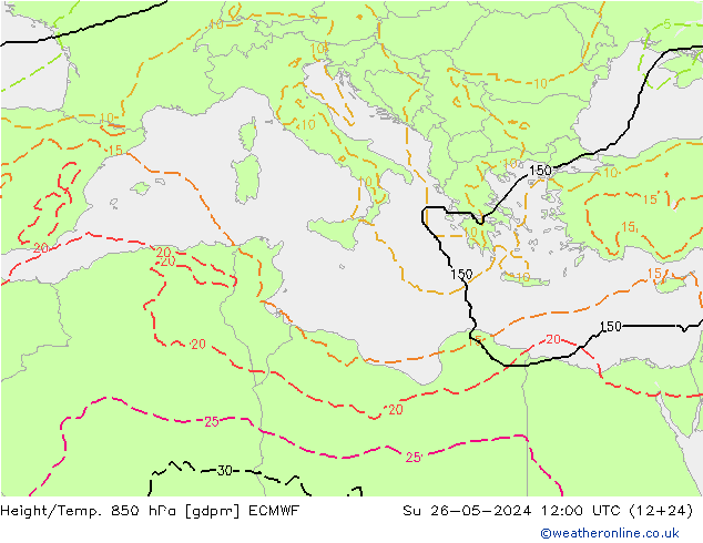 Height/Temp. 850 hPa ECMWF Su 26.05.2024 12 UTC