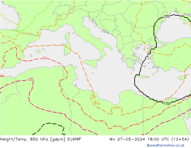 Hoogte/Temp. 850 hPa ECMWF ma 27.05.2024 18 UTC