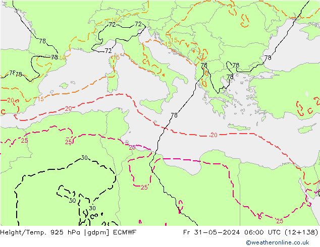 Geop./Temp. 925 hPa ECMWF vie 31.05.2024 06 UTC