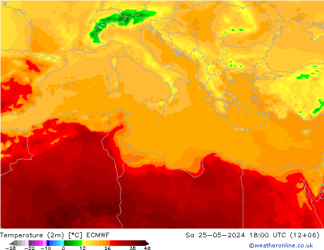 Temperaturkarte (2m) ECMWF Sa 25.05.2024 18 UTC