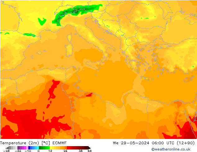 Temperatura (2m) ECMWF Qua 29.05.2024 06 UTC