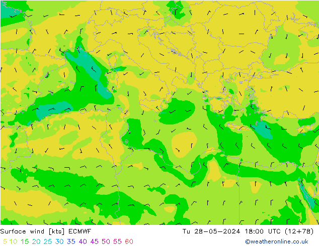 Surface wind ECMWF Tu 28.05.2024 18 UTC