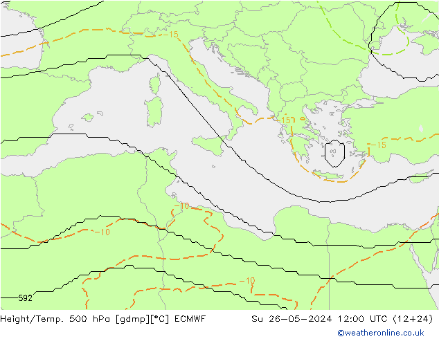 Height/Temp. 500 hPa ECMWF So 26.05.2024 12 UTC