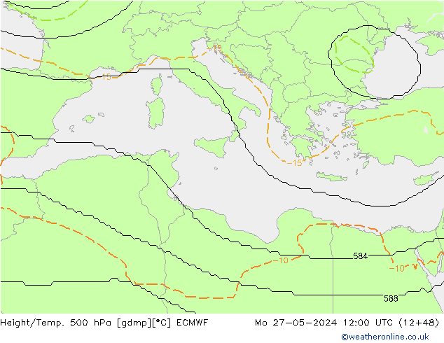 Hoogte/Temp. 500 hPa ECMWF ma 27.05.2024 12 UTC