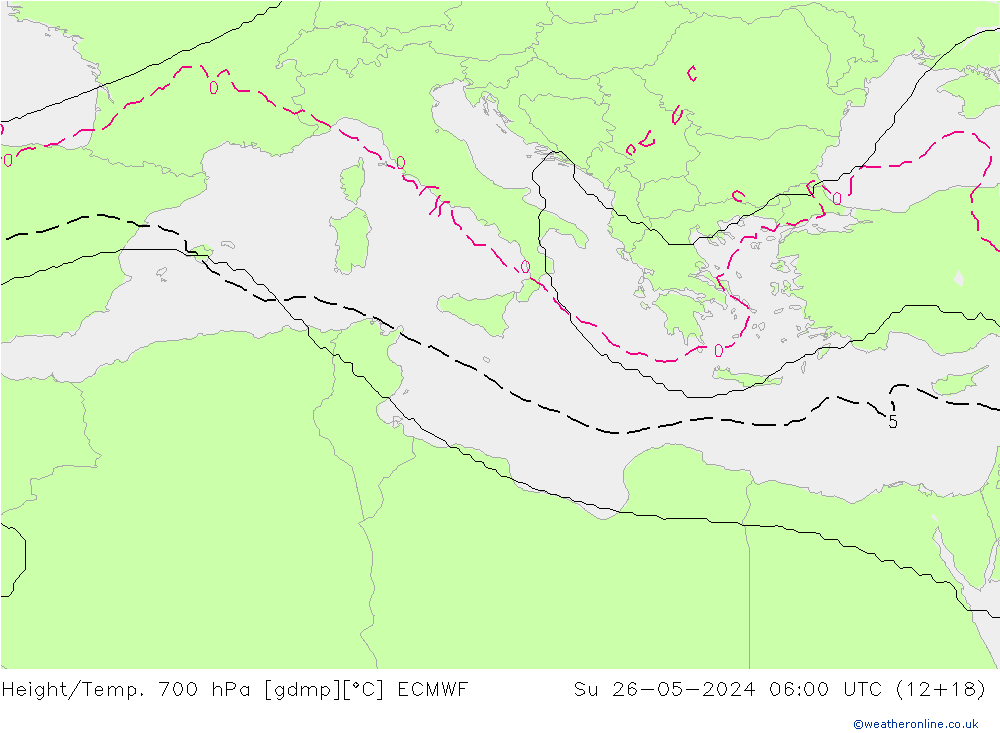 Height/Temp. 700 гПа ECMWF Вс 26.05.2024 06 UTC