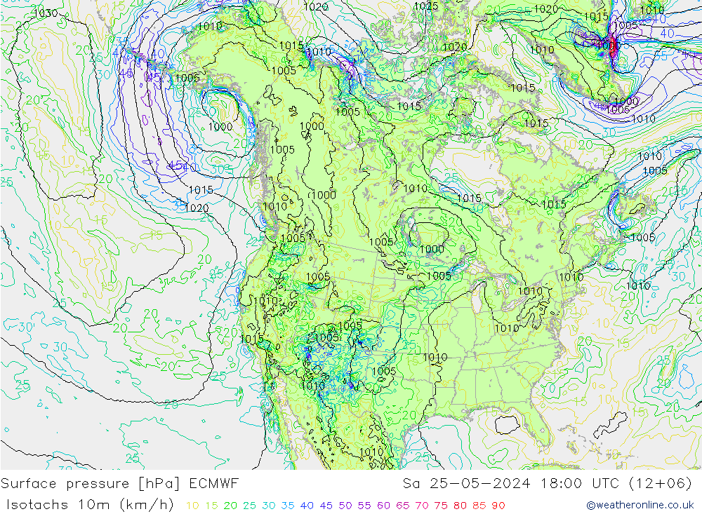 10米等风速线 (kph) ECMWF 星期六 25.05.2024 18 UTC