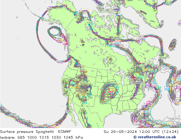 pressão do solo Spaghetti ECMWF Dom 26.05.2024 12 UTC