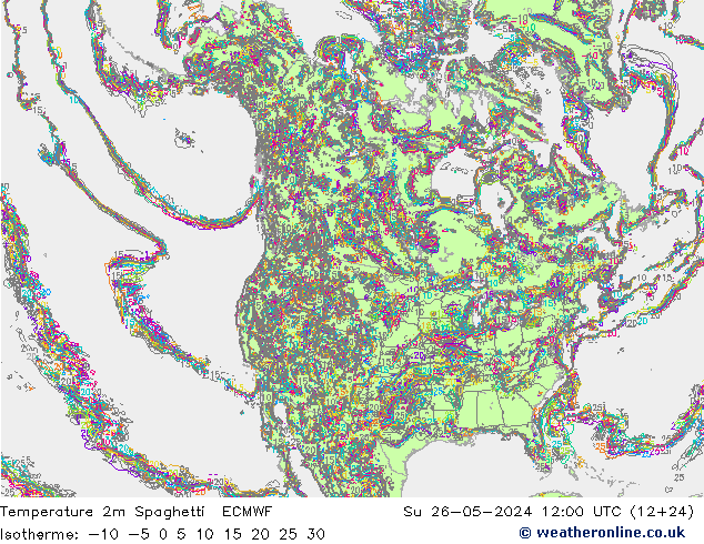 température 2m Spaghetti ECMWF dim 26.05.2024 12 UTC