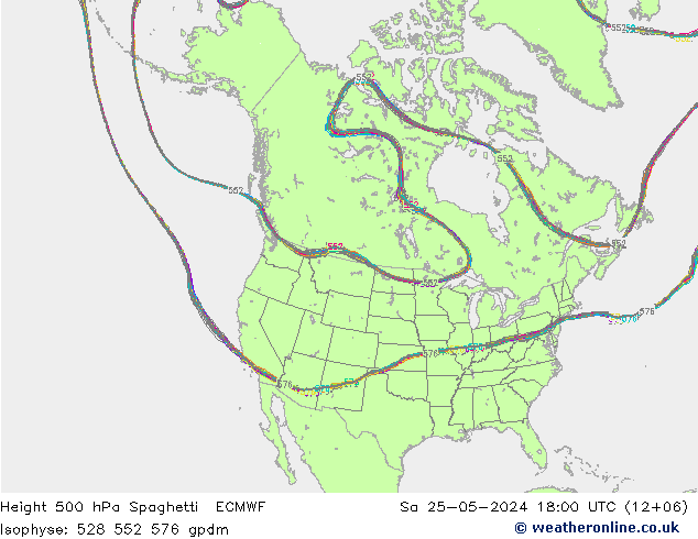 Hoogte 500 hPa Spaghetti ECMWF za 25.05.2024 18 UTC