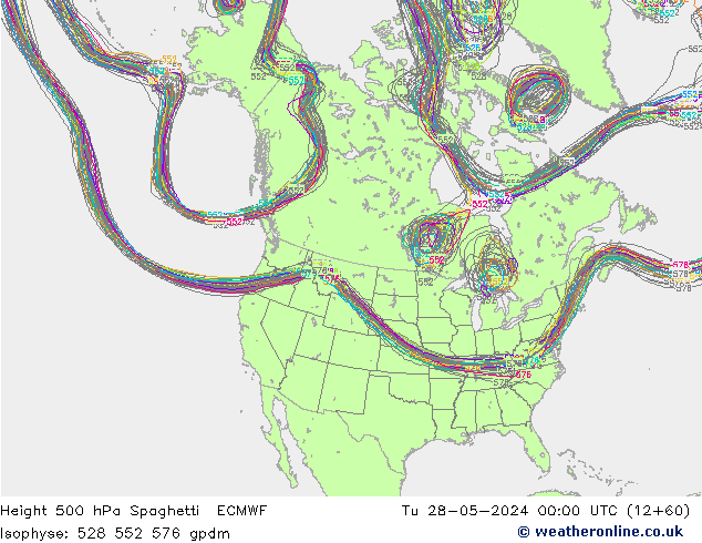 Height 500 гПа Spaghetti ECMWF вт 28.05.2024 00 UTC