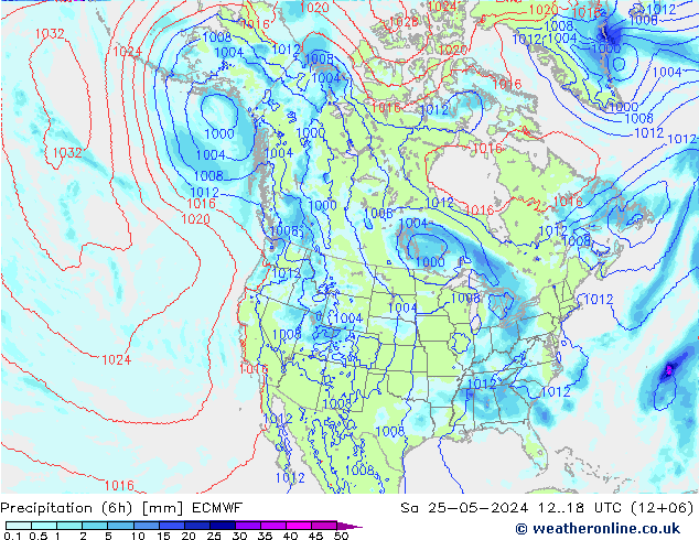 Precipitation (6h) ECMWF Sa 25.05.2024 18 UTC