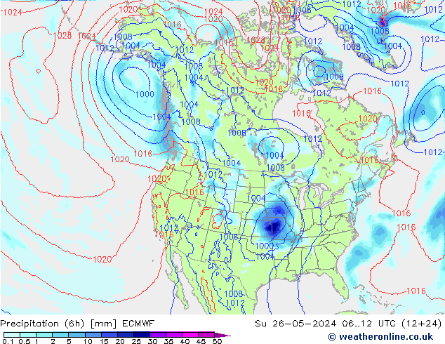 Precipitação (6h) ECMWF Dom 26.05.2024 12 UTC