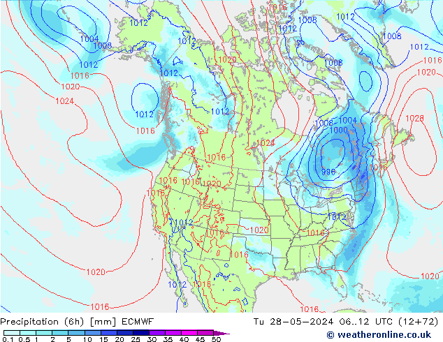 Precipitazione (6h) ECMWF mar 28.05.2024 12 UTC