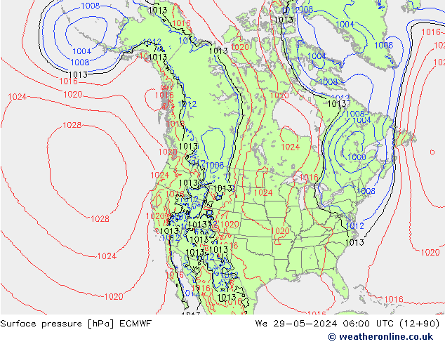 Luchtdruk (Grond) ECMWF wo 29.05.2024 06 UTC