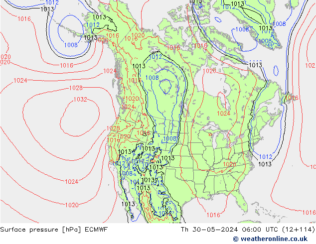 Pressione al suolo ECMWF gio 30.05.2024 06 UTC