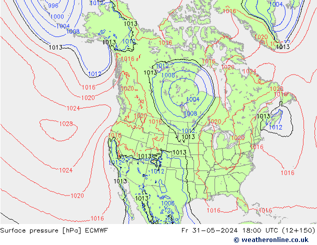 pressão do solo ECMWF Sex 31.05.2024 18 UTC