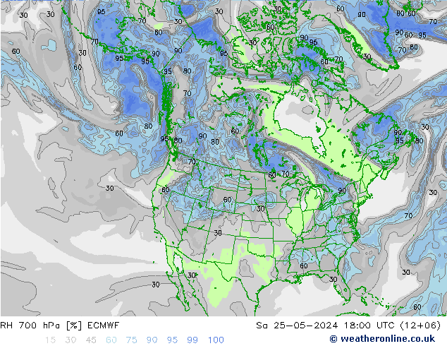 RH 700 hPa ECMWF Sa 25.05.2024 18 UTC