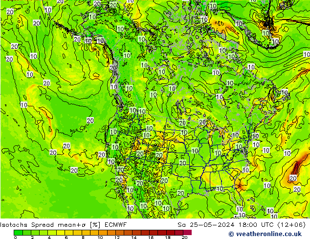 Isotachs Spread ECMWF sam 25.05.2024 18 UTC