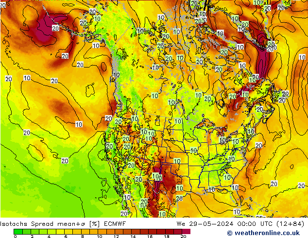 Eşrüzgar Hızları Spread ECMWF Çar 29.05.2024 00 UTC