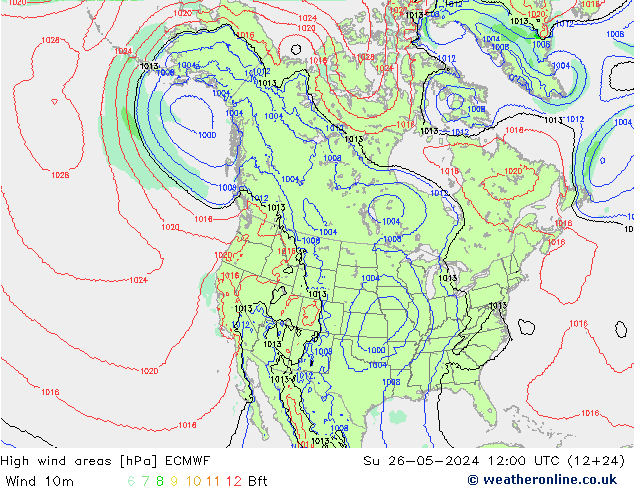 yüksek rüzgarlı alanlar ECMWF Paz 26.05.2024 12 UTC