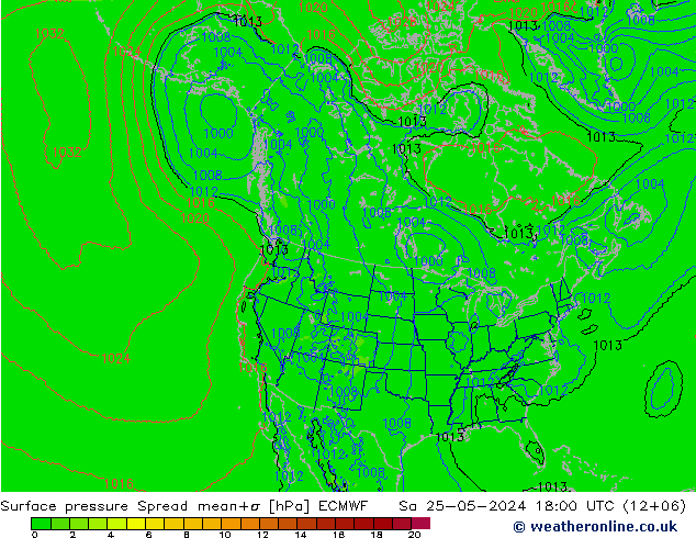 Surface pressure Spread ECMWF Sa 25.05.2024 18 UTC