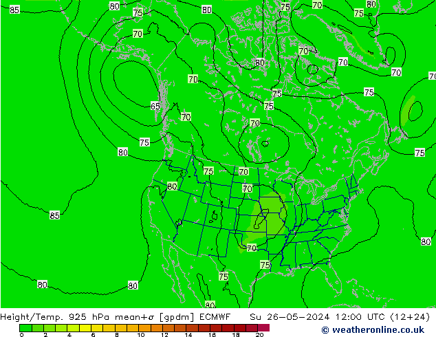 Géop./Temp. 925 hPa ECMWF dim 26.05.2024 12 UTC