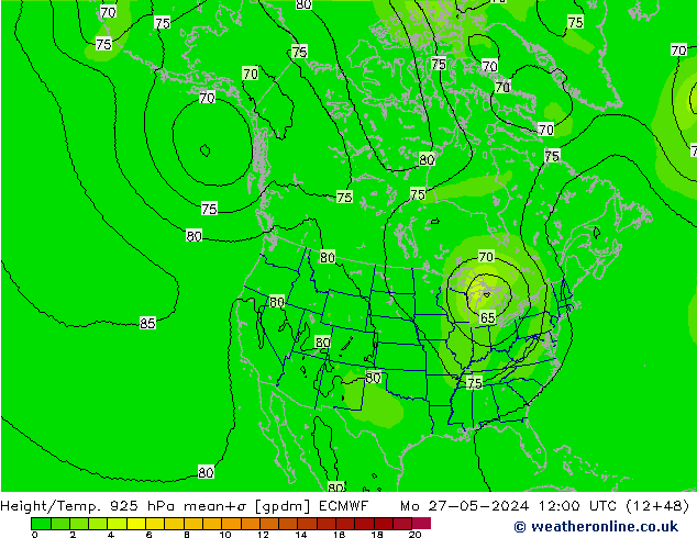 Height/Temp. 925 hPa ECMWF Mo 27.05.2024 12 UTC