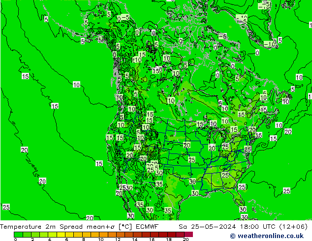 Temperature 2m Spread ECMWF Sa 25.05.2024 18 UTC