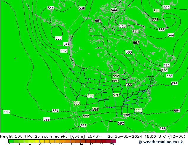 Hoogte 500 hPa Spread ECMWF za 25.05.2024 18 UTC