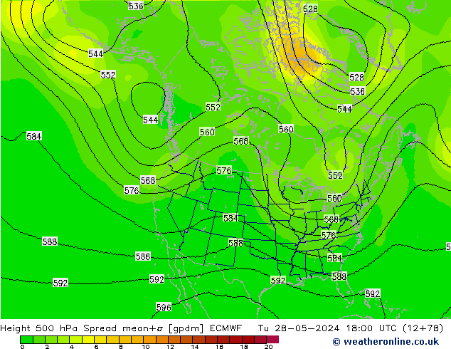 500 hPa Yüksekliği Spread ECMWF Sa 28.05.2024 18 UTC