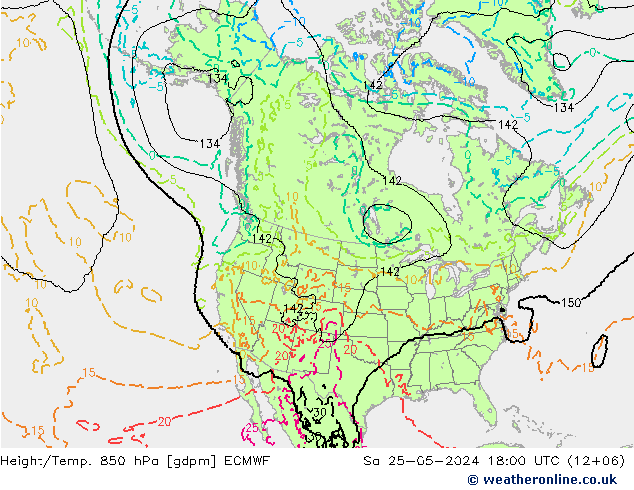 Height/Temp. 850 гПа ECMWF сб 25.05.2024 18 UTC