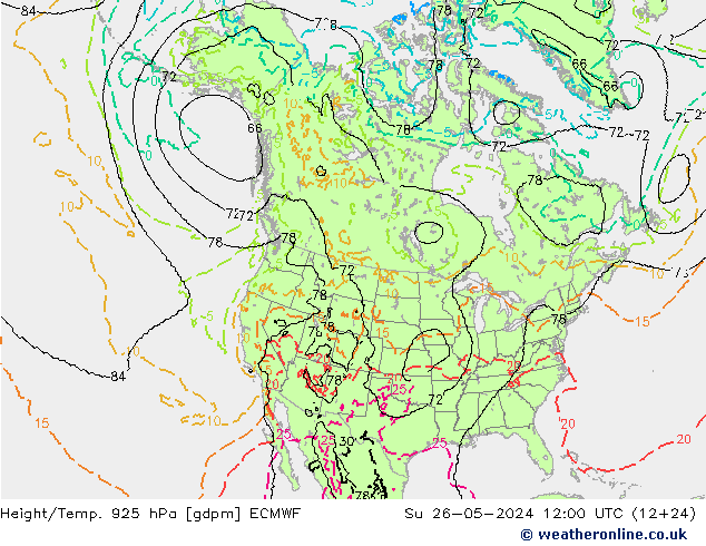 Height/Temp. 925 hPa ECMWF Su 26.05.2024 12 UTC