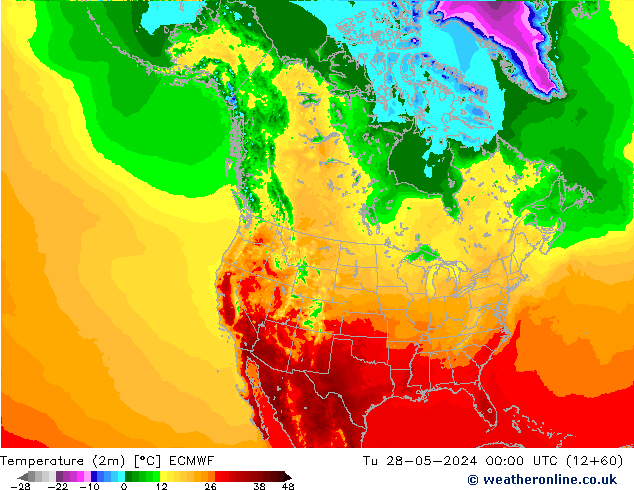 Temperature (2m) ECMWF Tu 28.05.2024 00 UTC