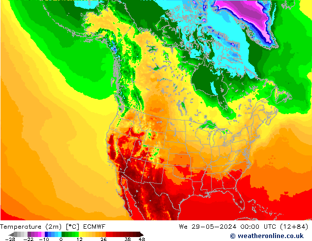 Temperatuurkaart (2m) ECMWF wo 29.05.2024 00 UTC