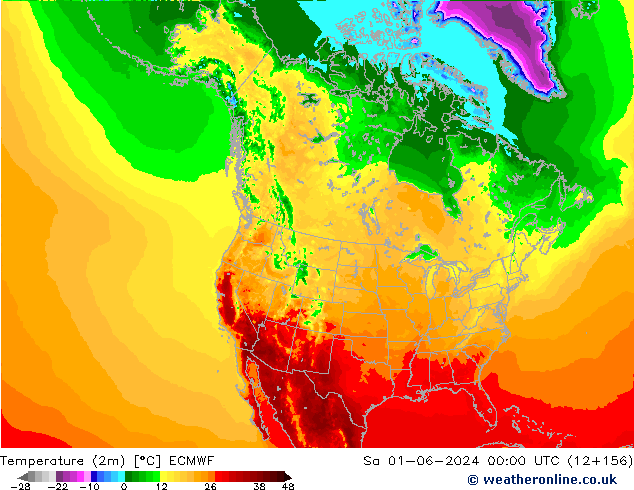 Temperatuurkaart (2m) ECMWF za 01.06.2024 00 UTC