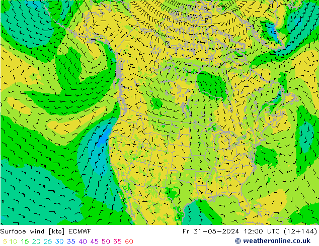 Vento 10 m ECMWF Sex 31.05.2024 12 UTC