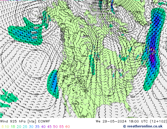 Vento 925 hPa ECMWF Qua 29.05.2024 18 UTC