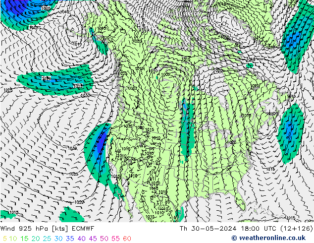 Vent 925 hPa ECMWF jeu 30.05.2024 18 UTC