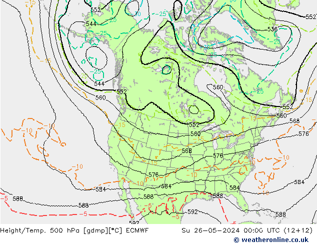 Height/Temp. 500 hPa ECMWF dom 26.05.2024 00 UTC