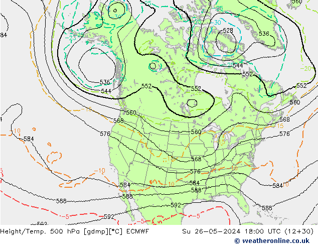 Height/Temp. 500 hPa ECMWF nie. 26.05.2024 18 UTC