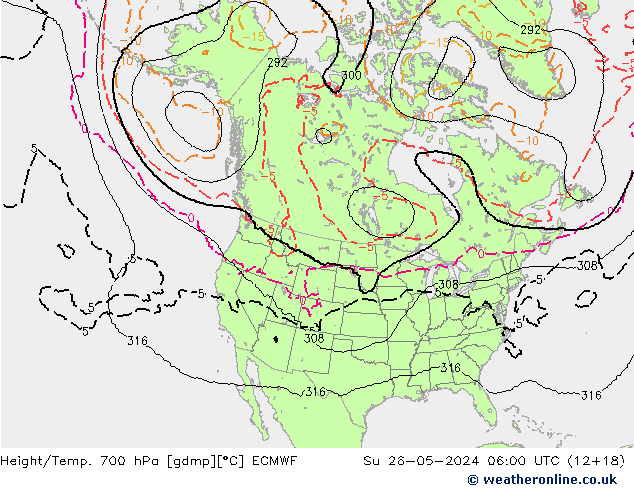 Height/Temp. 700 hPa ECMWF So 26.05.2024 06 UTC