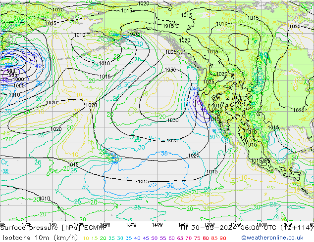 Eşrüzgar Hızları (km/sa) ECMWF Per 30.05.2024 06 UTC