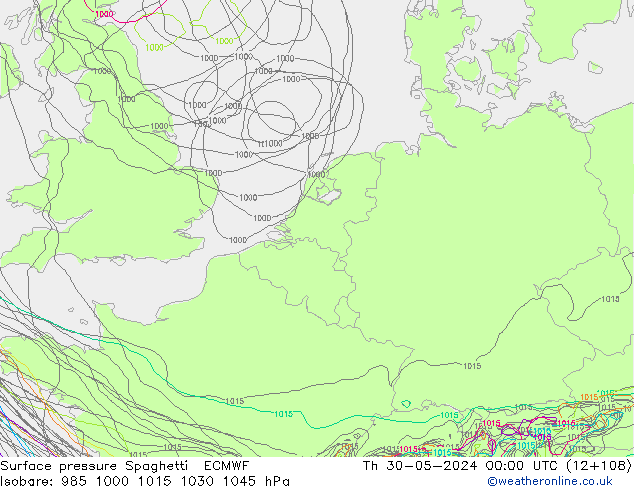 Surface pressure Spaghetti ECMWF Th 30.05.2024 00 UTC