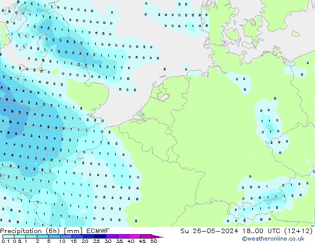 Nied. akkumuliert (6Std) ECMWF So 26.05.2024 00 UTC