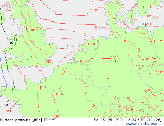 地面气压 ECMWF 星期六 25.05.2024 18 UTC