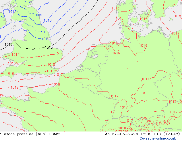 Surface pressure ECMWF Mo 27.05.2024 12 UTC